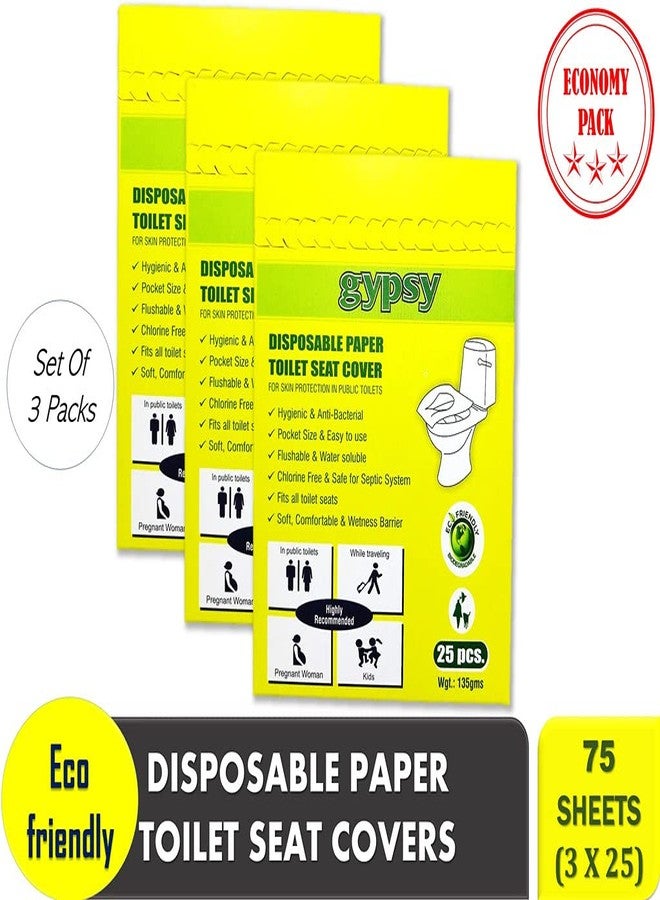 gypsy inc Gypsy Disposable Paper Toilet Seat Covers -75 Sheets (3 x 25) | Flushable & Nature Friendly | Travel Pack For Skin Protection In Unhygienic Public Toilets. - Image 2