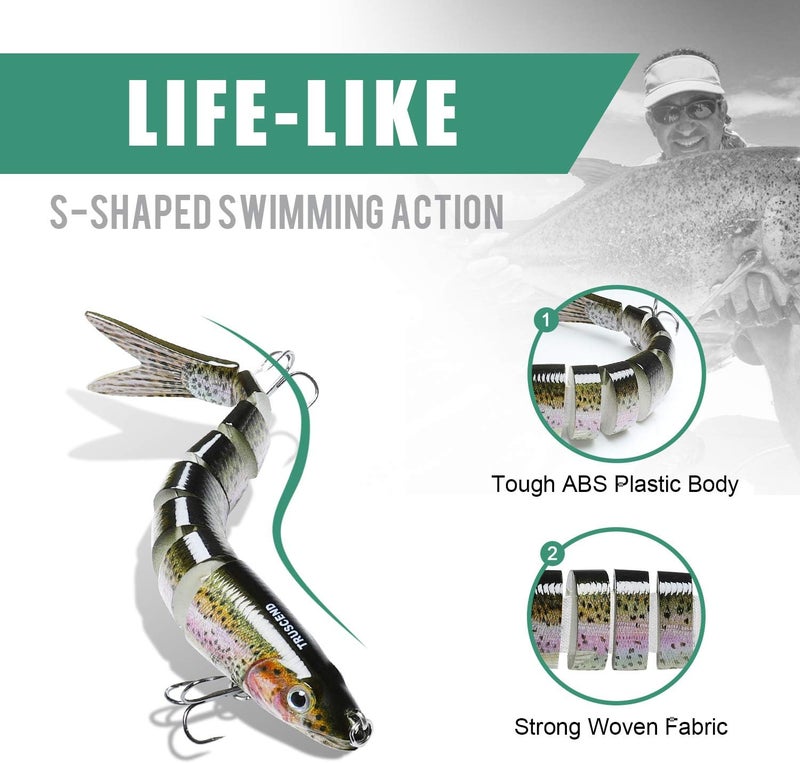 TRUSCEND Easy Catch Swimmax, Magic Noisy Turbulent Wiggling and Vibrating Actions for More Bites, Segmented Swimbait Jointed by Dyneema Strongest Fiber, Lifelike Fishing Lures for Relax Family Fishing - Image 4