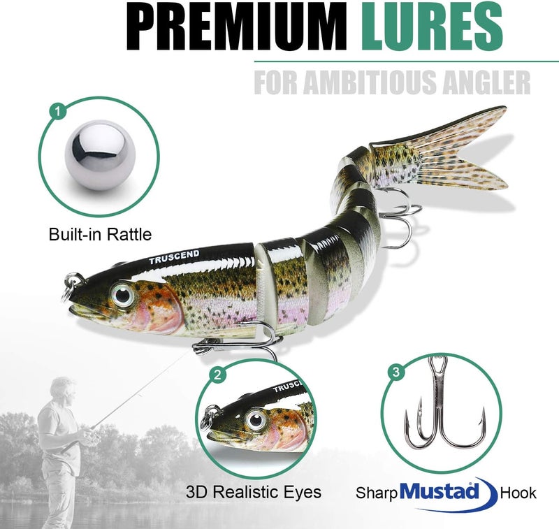 TRUSCEND Easy Catch Swimmax, Magic Noisy Turbulent Wiggling and Vibrating Actions for More Bites, Segmented Swimbait Jointed by Dyneema Strongest Fiber, Lifelike Fishing Lures for Relax Family Fishing - Image 3
