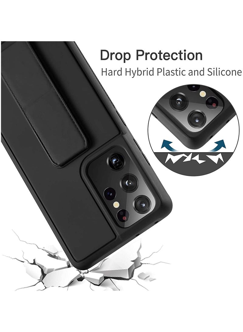 Samsung Galaxy S21 Ultra Case with Magnetic Stand & Holder, Premium Silicone Vertical & Horizontal Hand Strap and Grip and Multi Stand, Car Mount Kickstand Case Finger Strap Cover Black - Image 2