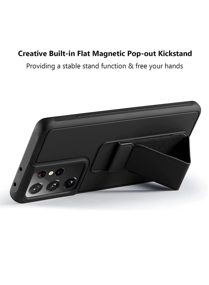 Samsung Galaxy S21 Ultra Case with Magnetic Stand & Holder, Premium Silicone Vertical & Horizontal Hand Strap and Grip and Multi Stand, Car Mount Kickstand Case Finger Strap Cover Black - Image 4