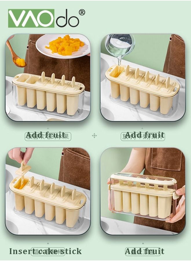 6PCS Large Popsicle Molds with Carry Handle and Storage Holder DIY Popsicle Molds for Kids BPA Free Reusable Popsicle Mold Set Yellow