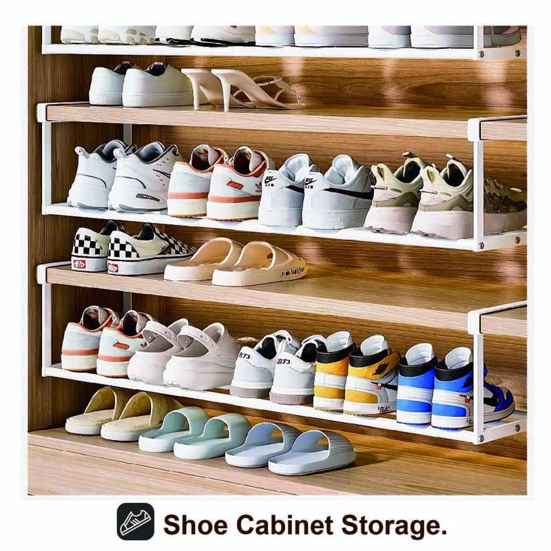 HGZBS Expandable Shoe Rack Organizer - Adjustable Shoe Rack & Under Cabinet Shelf - for Shoe or Clothing Storage and Organization, Under Shelf Storage (White,2 Pcs) - Image 2