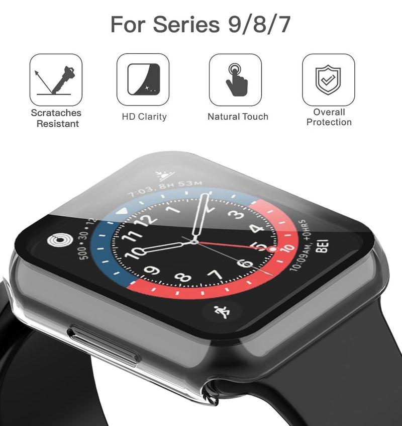 Misxi 2 Pack Hard PC Case with Tempered Glass Screen Protector Compatible with Apple Watch Series 9 (2023) Series 8 Series 7 45mm, Ultra-Thin Scratch Resistant Cover for iWatch, Transparent - Image 2