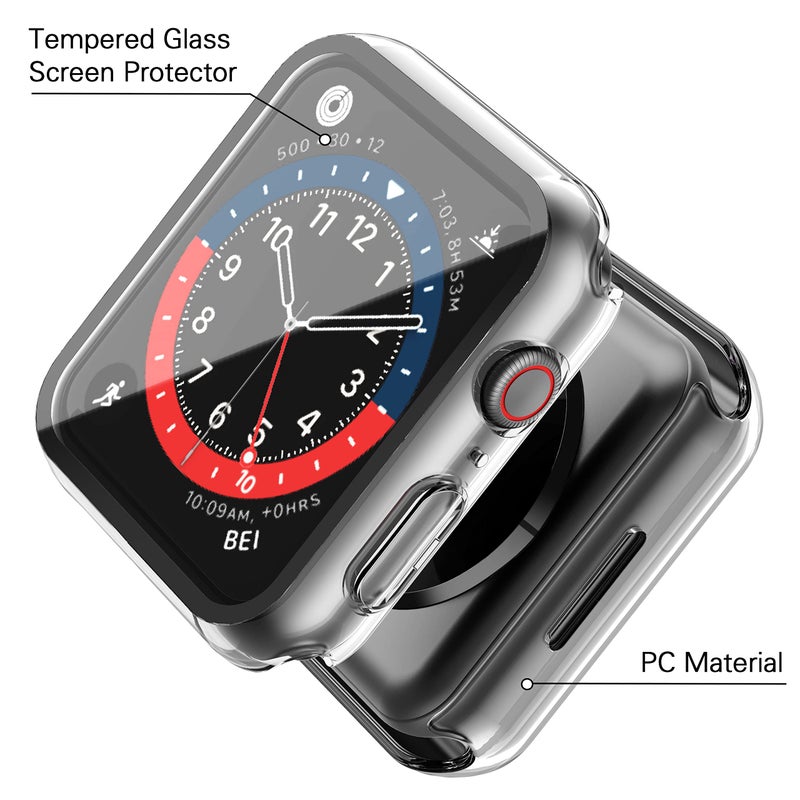 Misxi 2 Pack Hard PC Case with Tempered Glass Screen Protector Compatible with Apple Watch Series 9 (2023) Series 8 Series 7 45mm, Ultra-Thin Scratch Resistant Cover for iWatch, Transparent - Image 3