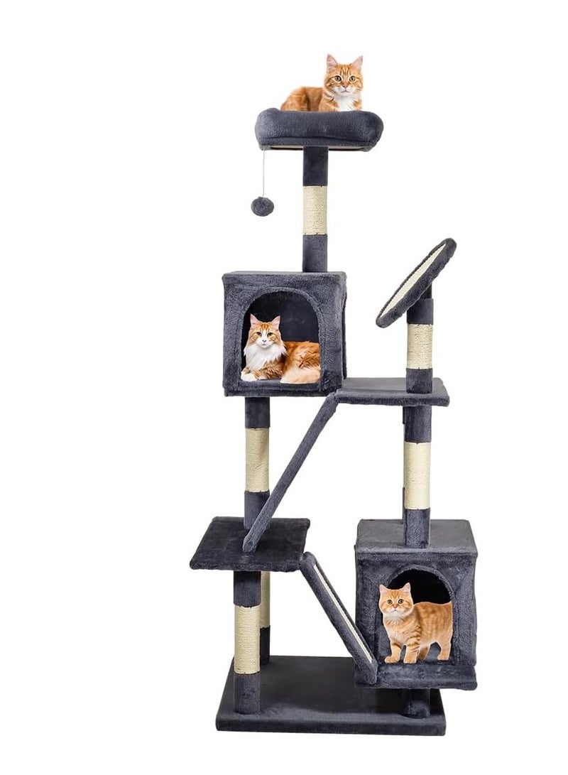 أن ان سي بيتس برج شجرة قطط كبير متعدد المستويات مع مجثم مريح، ولوح خدش من السيزال، ولعبة معلقة، ومساحة واسعة، وبيت لعب داخلي متين للقطط، وسهل التجميع، بطول 160 سم (رمادي) - Image 1
