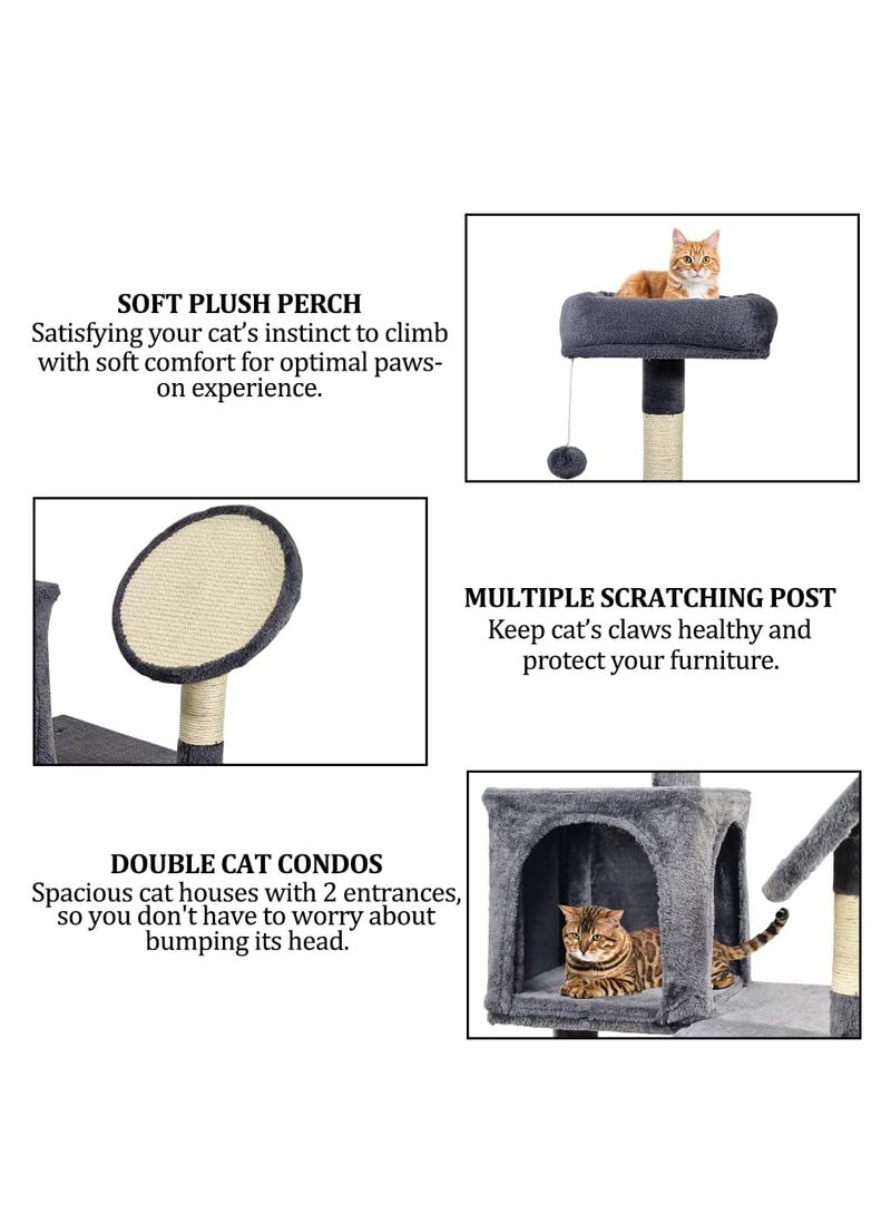 أن ان سي بيتس برج شجرة قطط كبير متعدد المستويات مع مجثم مريح، ولوح خدش من السيزال، ولعبة معلقة، ومساحة واسعة، وبيت لعب داخلي متين للقطط، وسهل التجميع، بطول 160 سم (رمادي) - Image 3