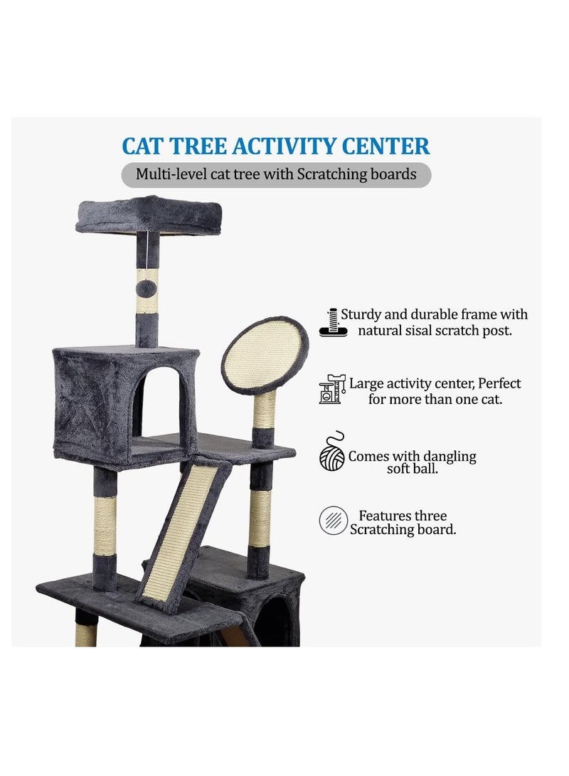 أن ان سي بيتس برج شجرة قطط كبير متعدد المستويات مع مجثم مريح، ولوح خدش من السيزال، ولعبة معلقة، ومساحة واسعة، وبيت لعب داخلي متين للقطط، وسهل التجميع، بطول 160 سم (رمادي) - Image 4