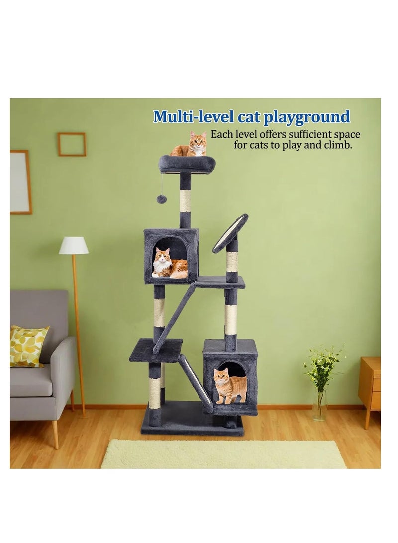 أن ان سي بيتس برج شجرة قطط كبير متعدد المستويات مع مجثم مريح، ولوح خدش من السيزال، ولعبة معلقة، ومساحة واسعة، وبيت لعب داخلي متين للقطط، وسهل التجميع، بطول 160 سم (رمادي) - Image 5