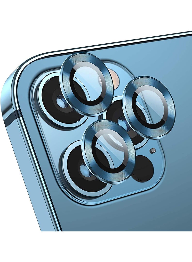 Theodor iPhone 12/ 12 Pro 3 Pcs Camera Lens Protector With 9H Tempered HD Glass Camera Cover Anti Scratch Aluminum Alloy Camera Ring, Blue - Image 1