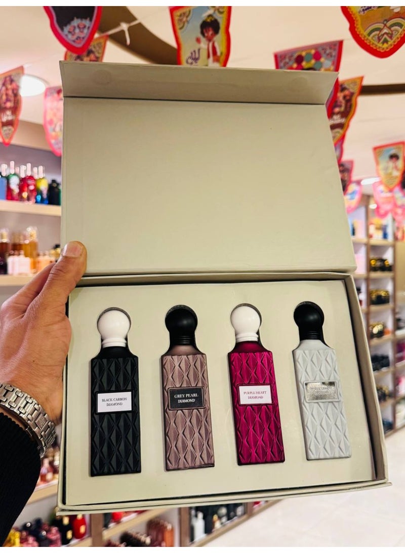 ابراق مجموعة عطور دايموند كوليكشن - مجموعة هدايا من بلاك دايموند كاربون، وغراي بيرل دايموند، وبيربل هارت دايموند، ووايت ريجنت دايموند (4 × 30 مل) - Image 2