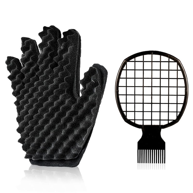 Supaze Curling Sponge Glove with Hair Twist Comb for Natural Curls - Men and Women - Image 1