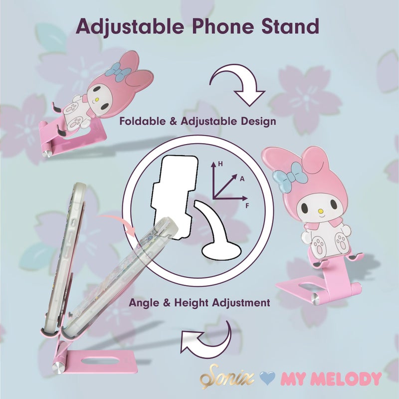 سونيكس x Sanrio Character Phone Stand | Adjustable Cell Phone Holder, Desk Stand, Dock | My Melody - Image 3