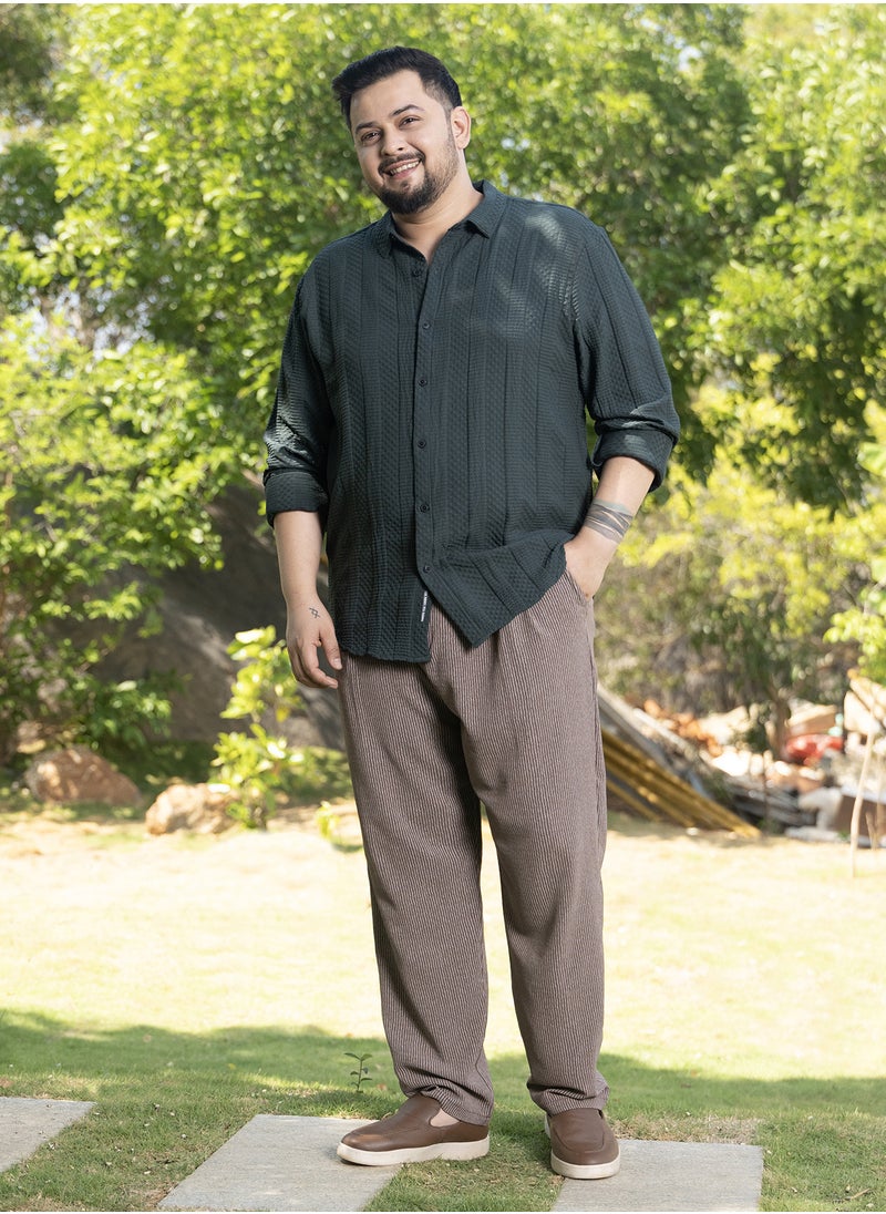 Instafab Plus Instafab Plus Men's Emerald Green Parallel-Check Tactile Shirt For Casual Wear | Spread Collar | Long Cuffed Sleeves | Button Closure | Plus Size Shirt Crafted With Comfort Fit For Everyday Wear  - Image 5