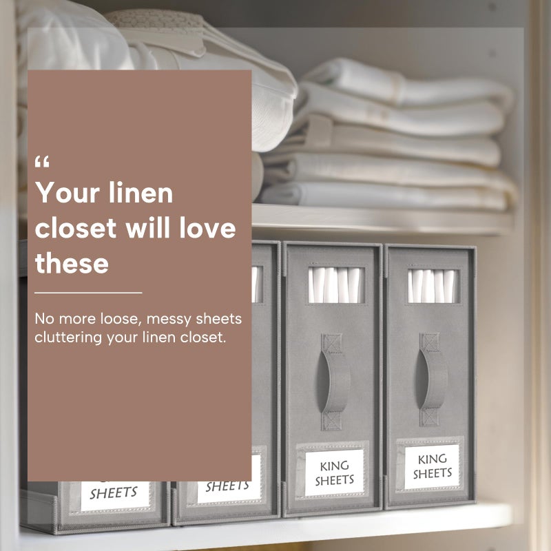 Criusia Bed Sheet Organizers and Storage, 6 Pack Foldable Linen Closet Organizer Box â€“ Bedding Holder for Sheet Set (King/Queen Sizes), Duvet Covers, Blankets (Grey) - Image 3