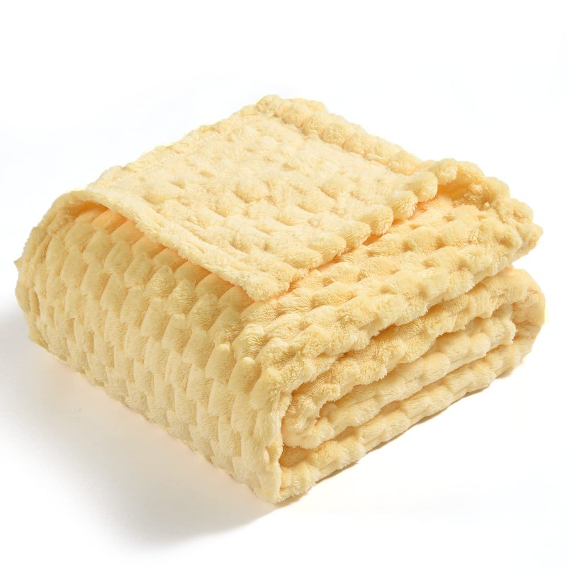Vessia Flannel Fleece Throw Blanket50x70 inch 3D Jacquard Light Yellow Fuzzy and Warm Blanket for CouchSofaBedChair 300GSM Super Soft Touch Cozy Lightweight Throw for AllSeason Home Decor