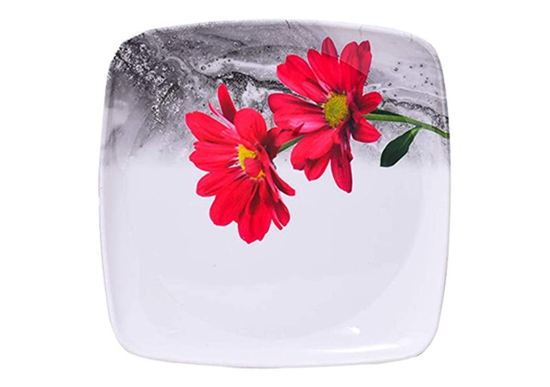 Bataniya Black Red Floral Print Melamine Plate Combo Sets (Red, 8) - Image 3