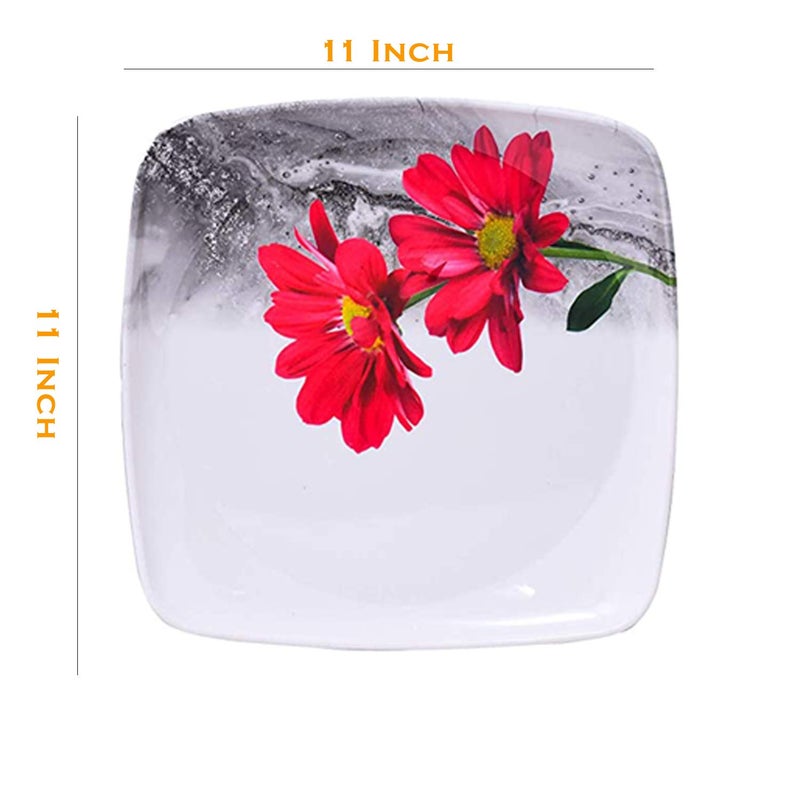 Bataniya Black Red Floral Print Melamine Plate Combo Sets (Red, 8) - Image 2
