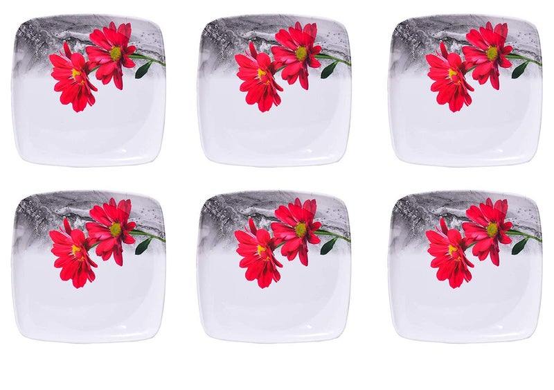 Bataniya Black Red Floral Print Melamine Plate Combo Sets (Red, 8) - Image 1