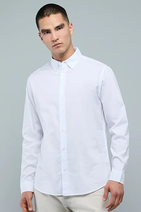 أر أند بي Solid Shirt with Button-Down Collar and Long Sleeves