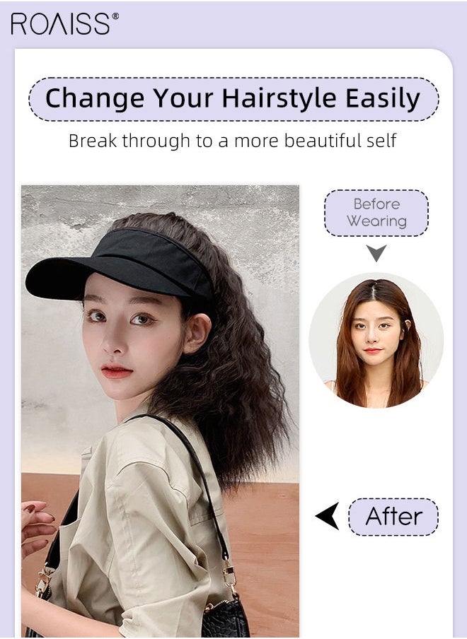 roaiss - Women's Baseball Wig Hat with Ponytail Hair Extensions, Adjustable Hat with Synthetic Wig, 40cm Curly Ponytail Brown Black All-in-One Wig Sun Hat, Suitable for Women Daily Party Use - Image 1