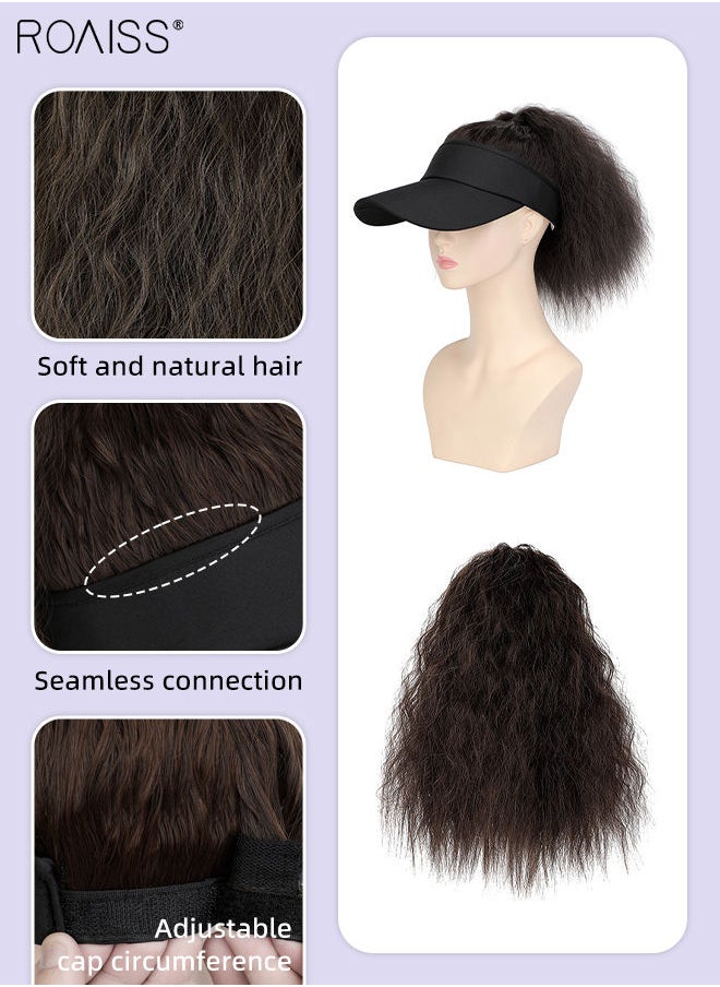 roaiss - Women's Baseball Wig Hat with Ponytail Hair Extensions, Adjustable Hat with Synthetic Wig, 40cm Curly Ponytail Brown Black All-in-One Wig Sun Hat, Suitable for Women Daily Party Use - Image 1