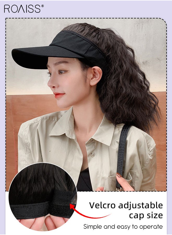 roaiss - Women's Baseball Wig Hat with Ponytail Hair Extensions, Adjustable Hat with Synthetic Wig, 40cm Curly Ponytail Brown Black All-in-One Wig Sun Hat, Suitable for Women Daily Party Use - Image 1
