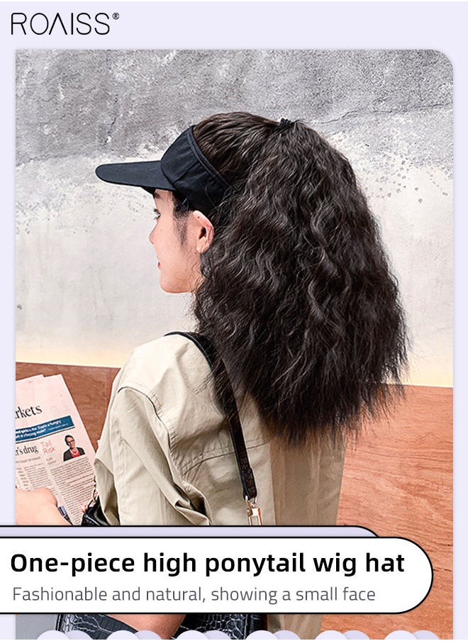 roaiss - Women's Baseball Wig Hat with Ponytail Hair Extensions, Adjustable Hat with Synthetic Wig, 40cm Curly Ponytail Brown Black All-in-One Wig Sun Hat, Suitable for Women Daily Party Use - Image 1