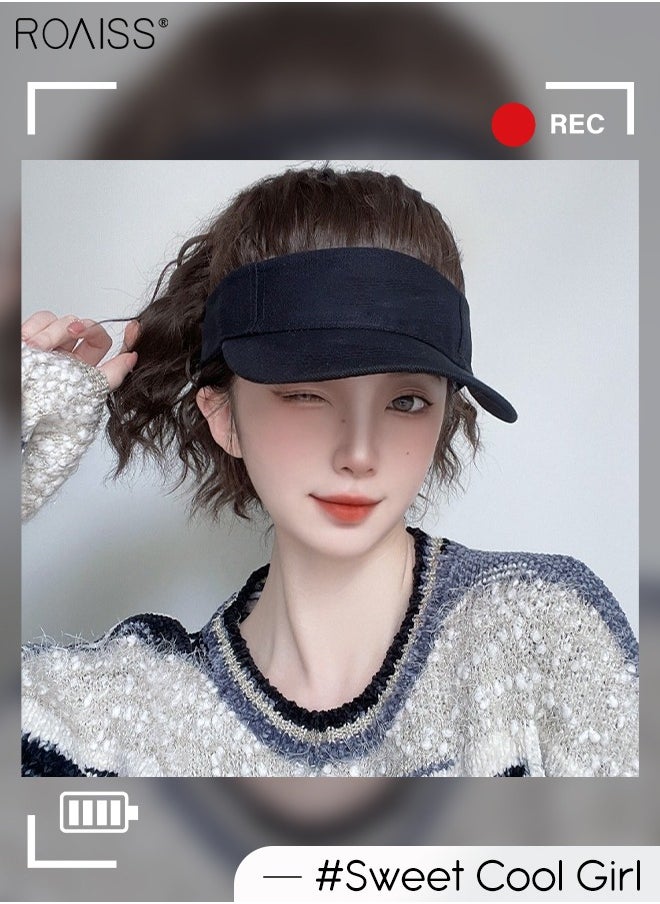 roaiss - Women's Baseball Wig Hat with Ponytail Hair Extensions, Adjustable Hat with Synthetic Wig, 40cm Curly Ponytail Brown Black All-in-One Wig Sun Hat, Suitable for Women Daily Party Use - Image 1