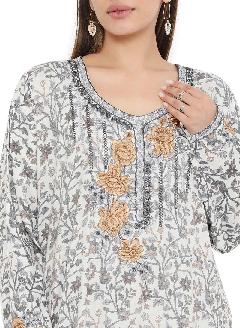 هانا آند سارا HIGH QUALITY VISCOSE JALBIYA WITH MULTICOLOR THICK THREAD EMBROIDERY ARABIC KAFTAN JALABIYA DRESS