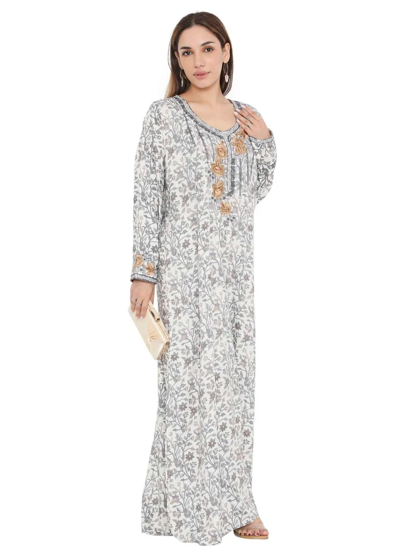 هانا آند سارا HIGH QUALITY VISCOSE JALBIYA WITH MULTICOLOR THICK THREAD EMBROIDERY ARABIC KAFTAN JALABIYA DRESS