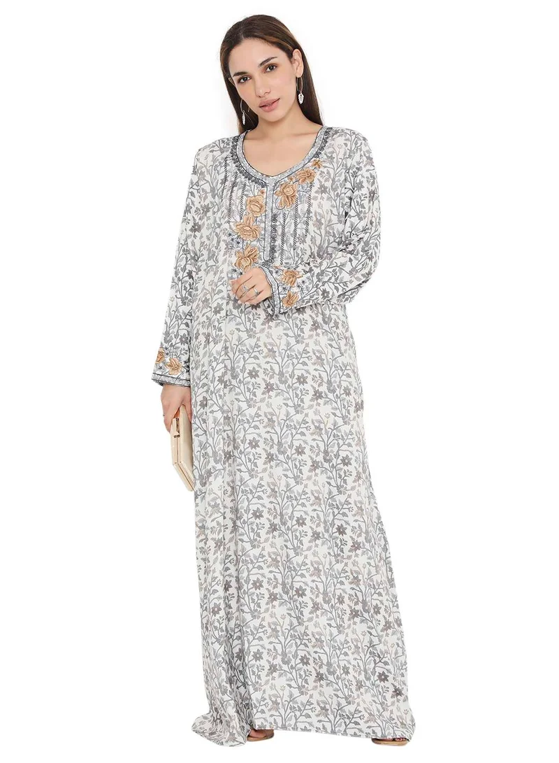 هانا آند سارا HIGH QUALITY VISCOSE JALBIYA WITH MULTICOLOR THICK THREAD EMBROIDERY ARABIC KAFTAN JALABIYA DRESS