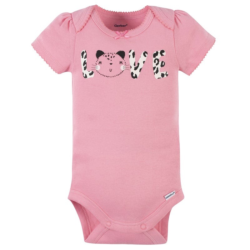 Gerber Baby Girls 8-pack Short Sleeve Onesies Bodysuits Shirt, Leopard Pink, 3-6 Months US - Image 3