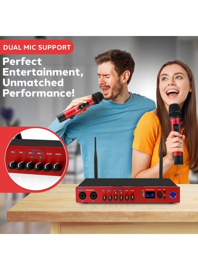 Pyle UHF Wireless Microphone System, Bluetooth, Handheld Mics, Receiver Base, Selectable Frequency, Karaoke, Professional Use, Battery Operated, 165 ft Range, Echo Control, Includes Cables - Image 2