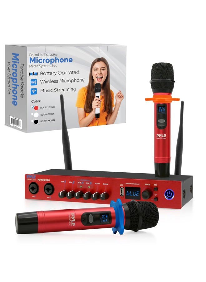 Pyle UHF Wireless Microphone System, Bluetooth, Handheld Mics, Receiver Base, Selectable Frequency, Karaoke, Professional Use, Battery Operated, 165 ft Range, Echo Control, Includes Cables - Image 1
