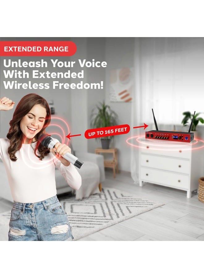 Pyle UHF Wireless Microphone System, Bluetooth, Handheld Mics, Receiver Base, Selectable Frequency, Karaoke, Professional Use, Battery Operated, 165 ft Range, Echo Control, Includes Cables - Image 4