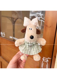 Generic 13cm Cute Handdog Bow Plaid Princess Skirt Pattern Love Necklace Keychain Hanging Ornaments Bag Ornaments-Color:Green And White Plaid Princess Dress Pattern Love Necklace-Height:Mobile Phone Back Clip (rope Random Matching)  - Image 1