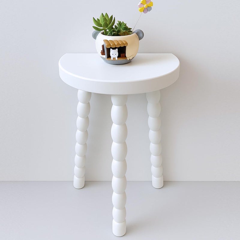 LitaEther Wooden Bobbin Side Table - Plant Stand - Half Round Table - Wooden Accent Stool- Minimalist Decorative Table for Bedroom, Hallway, Living Room (1, White) - Image 1