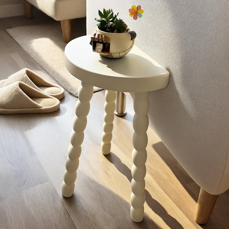 LitaEther Wooden Bobbin Side Table - Plant Stand - Half Round Table - Wooden Accent Stool- Minimalist Decorative Table for Bedroom, Hallway, Living Room (1, White) - Image 3