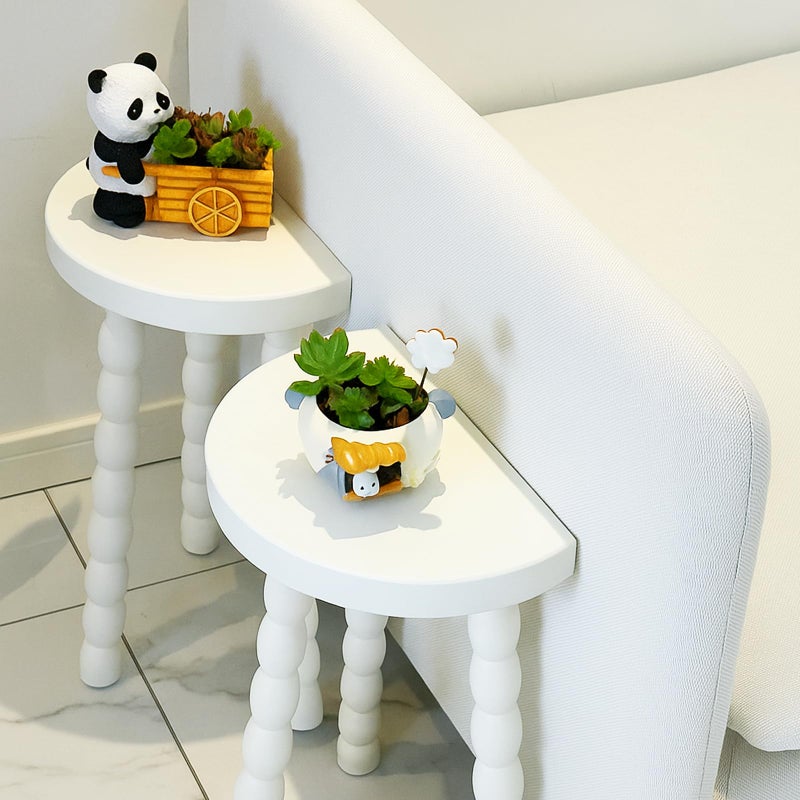 LitaEther Wooden Bobbin Side Table - Plant Stand - Half Round Table - Wooden Accent Stool- Minimalist Decorative Table for Bedroom, Hallway, Living Room (1, White) - Image 5