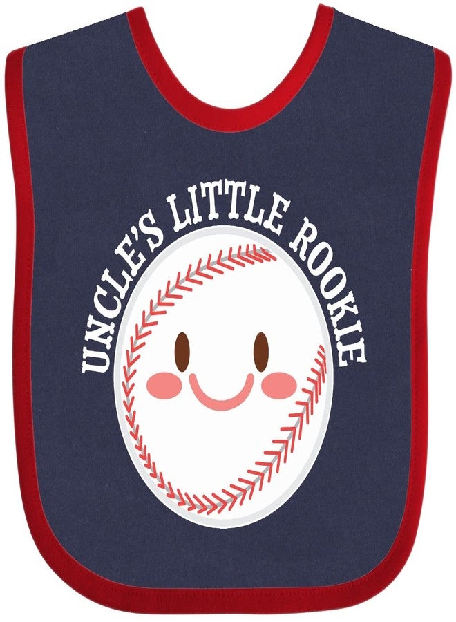 inktastic Uncle's Little Rookie- Baseball Baby Bib Navy and Red 35445 - Image 1