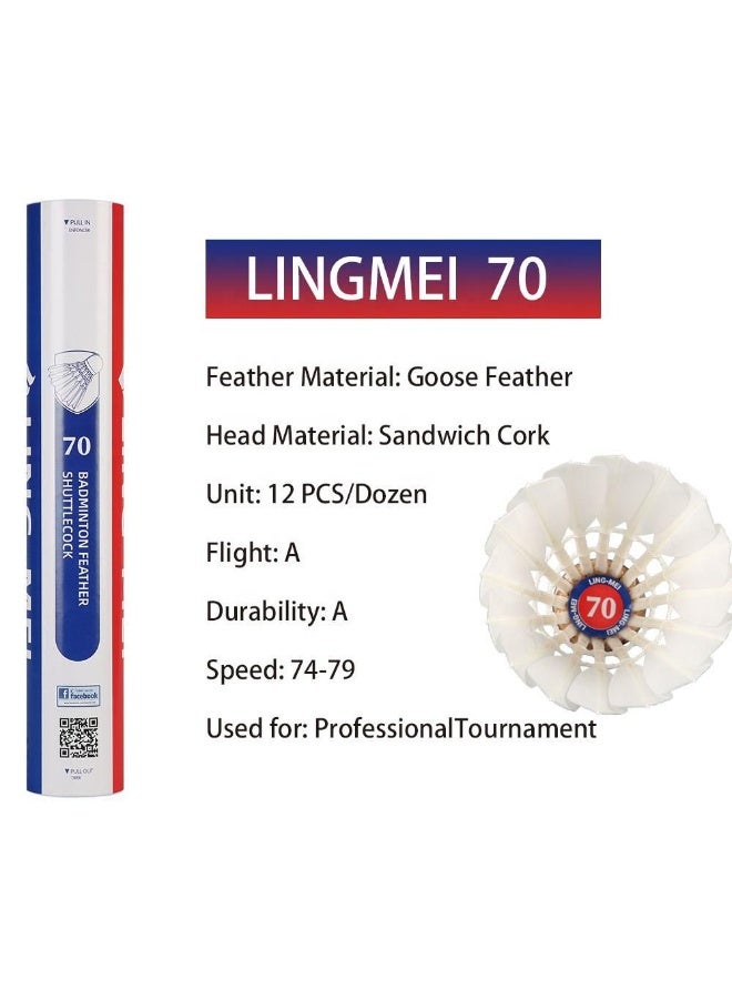 LING-MEI 70 Goose Feather Shuttlecock (White) - PACK OF 1 TUBE