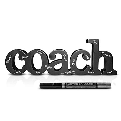 ChalkTalkSPORTS - Coach Wood Word Silver Pen | Wood Words | Coach Gift | Shelf Desk Decor | Ready to Autograph - Image 1