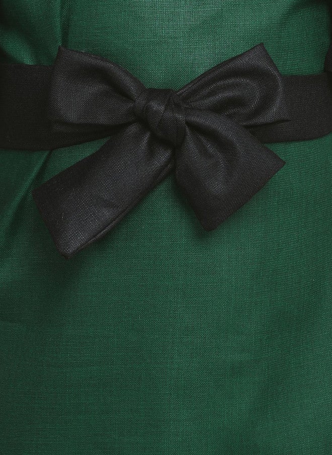PinkChick Green Colourblocked Puff Sleeve Dress For Girls - Image 2