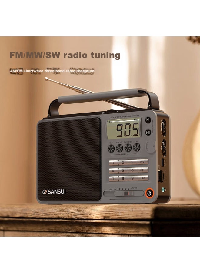 Sansui راديو M36 كامل النطاق، قابل لإعادة الشحن، قابل لإدخال بطاقة، مكبر صوت بلوتوث صغير، محمول، مشغل صوت شخصي، ضبط FM، راديو بث، مشغل موسيقى، رمادي - Image 2