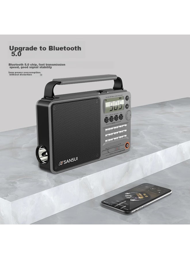 Sansui راديو M36 كامل النطاق، قابل لإعادة الشحن، قابل لإدخال بطاقة، مكبر صوت بلوتوث صغير، محمول، مشغل صوت شخصي، ضبط FM، راديو بث، مشغل موسيقى، رمادي - Image 4