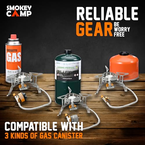 Smokey Camp 10 Pcs Smokey Camp Backpacking Cooking Set with Stove & Adapter - 2 Pots Large Medium 1 Kettle 1 Large Pan 1 Stove 2 Adpater, Compact Non-Stick Camping Cookware Mess Kit, All in One (with Kettle) - Image 4