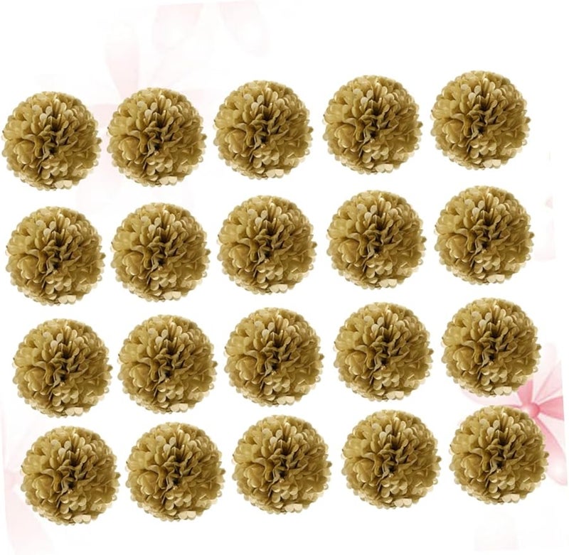 Gold Tissue Paper Flower Balls Pom Poms 20 Pcs Wedding Party Birthday Decorations - Image 1