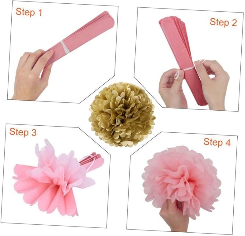 Gold Tissue Paper Flower Balls Pom Poms 20 Pcs Wedding Party Birthday Decorations - Image 5