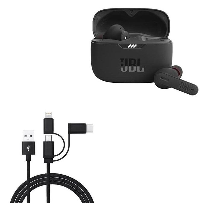 BoxWave Cable Compatible With Jbl Tune 230Nc Tws Allcharge 3-In-1 Cable Jet Black - Image 1